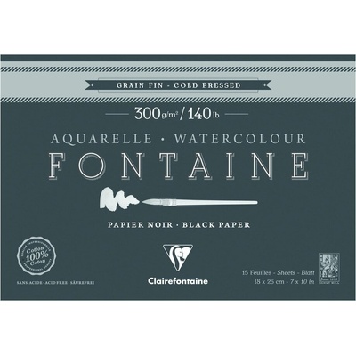 Clairefontaine Fontaine Black Cold-Pressed Glued Pad On 4 Sides Скицник 15 18 x 26 cm 300 g (975302C)