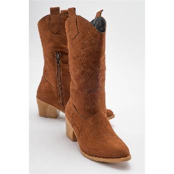 Image 1 of Moda Trend Дамски велурени боти тип чизми - Таба #411006 (411006_Кафяво)