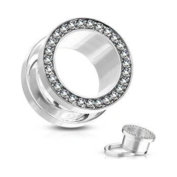 Šperky4U tunel do ucha s čirými zirkony TN01010-08C