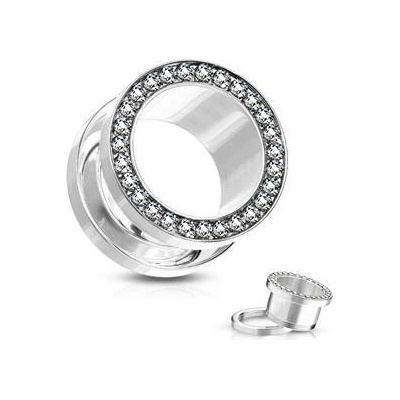 Šperky4U tunel do ucha s čirými zirkony TN01010-08C