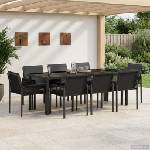 vidaXL Комплект за хранене в градината 9 бр. Черен полиратан (3422841)