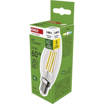 Emos LED FLM CANDLE 3,8 W 60 W 806lm E14 NW A CLASS
