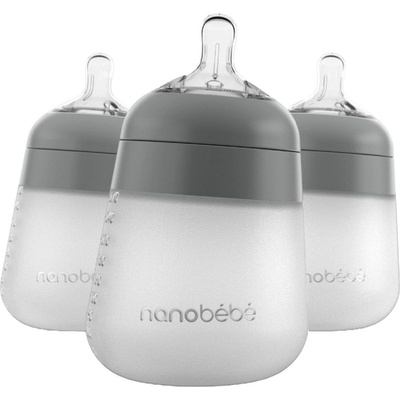 Nanobebe Комплект силиконови бутилки Nanobebe - Flexy, 270 ml, 3 броя, сиви (31224)