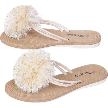 Ежедневни чехли в бежово с понпон