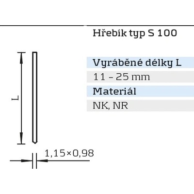 KMR-BEA Hřebíky bez hlavičky typ S 100 Varianta: S 116 NK*
