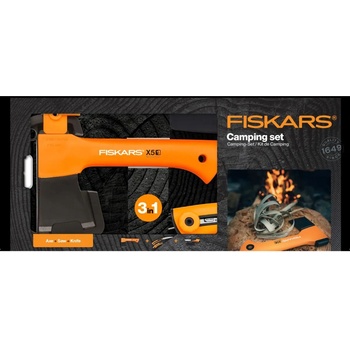 Fiskars Къмпинг сет: Брадва xxs_x5 + Телескопичен трион s sw73 + Универсален нож с вградено точило (fs 1025622/1057912)