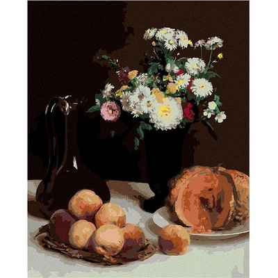 ZUTY Malování podle čísel ZÁTIŠÍ S KARAFOU KVĚTINAMI A OVOCEM HENRI FANTIN LATOUR 40 x 50 cm