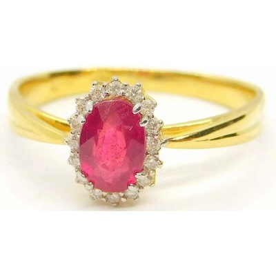 Klenoty Budín Dámský zásnubní diamantový prsten s pravým červeným rubínem a diamanty HKD48