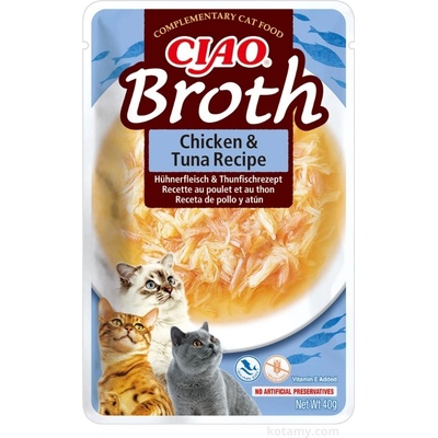 INABA Ciao Broth - допълнителна храна за котки с аромат на пилешко и риба тон в бульон, 40 г