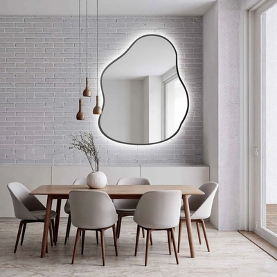 Alfaram Zrkadlo s organickým tvarom v ráme so svetlom - STONE V RÁME LED 70x90