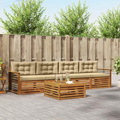 vidaXL Комплект дивани за открито 5 pcs Натурален и Бежов (3372993)