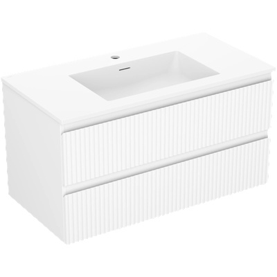 Mexen Rivel баня шкаф 90 см с мивка Otis, 2 чекмеджета, рифелован, бял мат (91A20-09047-2-BFF01-W18M01)