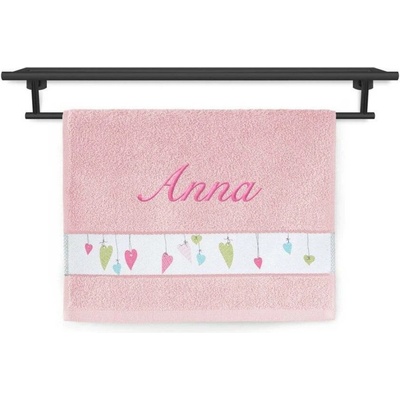 Povlečení Plus malý ručník se jménem na přání 30 x 50 cm barevná srdíčka světle růžová