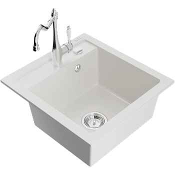 Mexen Vito гранитна мивка с 1 отделение и кухненски смесител Carla, бял - 6503-20-670700-00 (6503-20-670700-00)