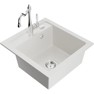 Mexen Vito гранитна мивка с 1 отделение и кухненски смесител Carla, бял - 6503-20-670700-00 (6503-20-670700-00)