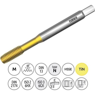 Narex Ždánice 041535192060000 - Závitník strojní tvářecí M 6,0x1,0mm typ 3052 kód 2960 TiN, lícování ISO2 (6HX) DIN 2174 mazací dr