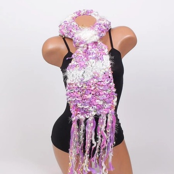 Image 1 of Плетен шал в лилаво и бяло с ресни