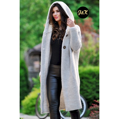 Fashionweek Dámsky exclusive elegantný farebný sveter kabát s kapucňou JK5 HONEY svetlo šedá