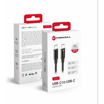 Forcell C391 nabíjací USB-C > USB-C QC4.0 5A/20V PD100W E-mark/ 4K/ Thunderbolt/ 20Gbit/s, 1m, černý
