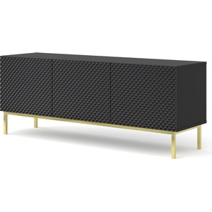 BIM Furniture ТВ шкаф Ravenna C 150 3D диамант MDF, силен гланц, черно/злато (RAVENNATVST150BMGF)