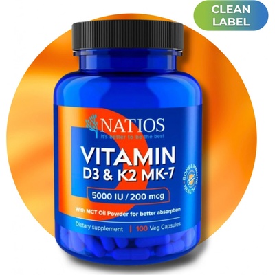 Natios Vitamin D3 & K2 5000 IU & 200 mcg, 100 kapslí