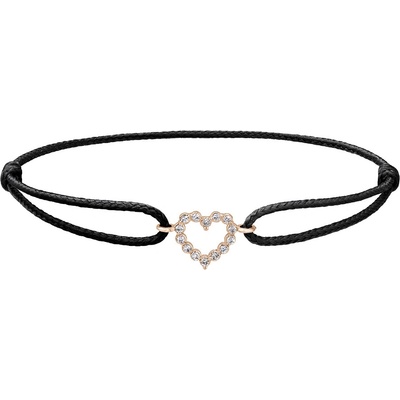 Tiami provázkový náramek Little Heart z růžového zlata s diamanty černý BLHP20012