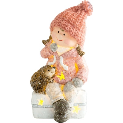 MagicHome Postavička Dievčatko sediac na taburetke s ježkom 1 LED