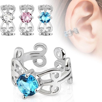 Šperky eshop fake piercing do ucha s rhodiovaným povrchem ornamenty zirkon SP64.25 aqua modrá Q