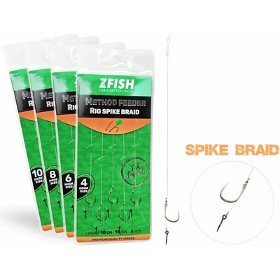 Zfish Návazec Method Feeder Rig Spike Braid 10 cm 5 ks velikost Háčku 8 – Zboží Dáma