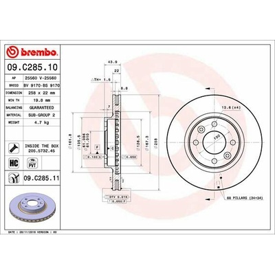 BREMBO brzdový kotouč 09.C285.11, sada 2 ks