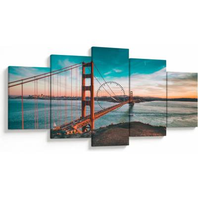 Obraz- Golden Gate, San Francisco (s hodinami), pětidílný 150x80 cm s hodinami – Hledejceny.cz