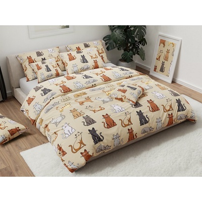 Textilomanie flanel obliečky COLORED CATS krémové 2x70x90 200x220