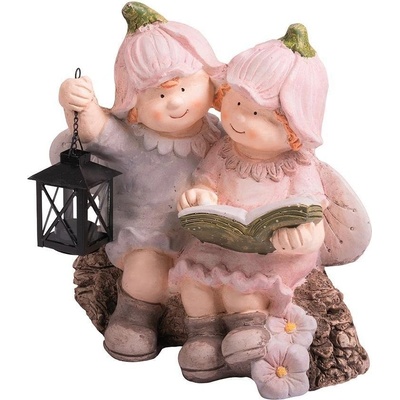 MagicHome Strend Pro Dekorácia Chlapček a dievčatko s knihou a lampášom keramika 32,5x20,5x35 cm