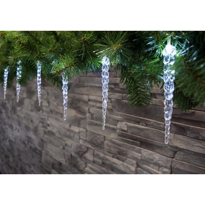MagicHome Reťaz Icicle 12 LED studená biela 12 cencúľov 3xAA IP44 exteriér L-2,20 m