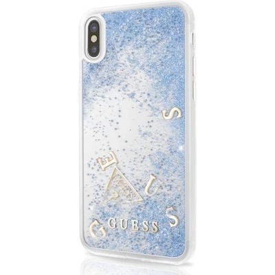 GUESS Glitter Hard Case - дизайнерски кейс с висока защита за iPhone XS, iPhone X (син)