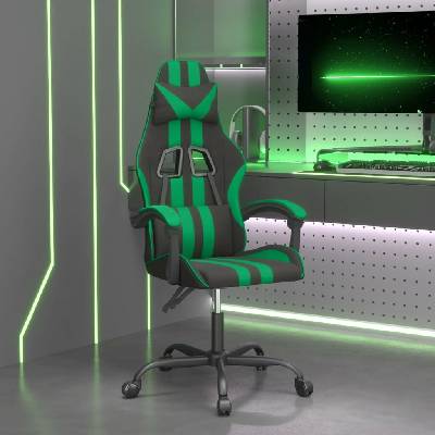 vidaXL Otočná herní židle černá a zelená umělá kůže 349522