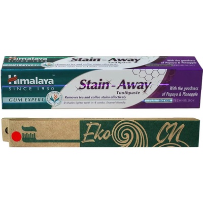 Himalaya х Еко Си Комплект - Паста за зъби Stain Away, 75 ml + Четка за зъби, асортимент