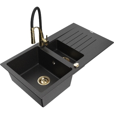 Mexen Matias гранитна мивка с 1, 5 камери, с отцедник и кухненски смесител Aster, (6502-73-73450-57-G)