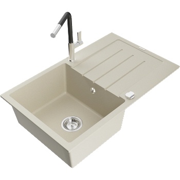 Mexen Bruno гранитна кухненска мивка с 1 отделение и отцедник и кухненски смесител Flora, бежов - 6513-69-670401-07 (6513-69-670401-07)