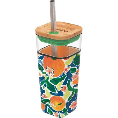QUOKKA Skleněný pohár s brčkem Liquid Cube Quokka Cube orangres 540 ml