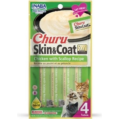 Churu Pamlsok Inaba Skin & Coat cat Kura s hrebenatkou 4 tuby 56 g