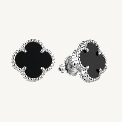 SilveAmo Luxusní stříbrné náušnice Onyxová kytka C2O.1595