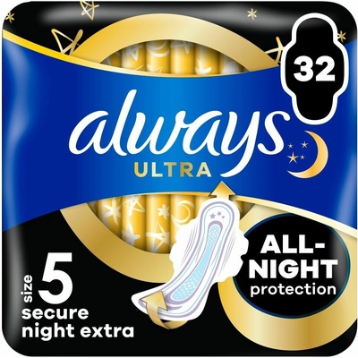 Always Ultra Secure Night Extra hygienické vložky veľ. 5 s krídelkami 32 ks
