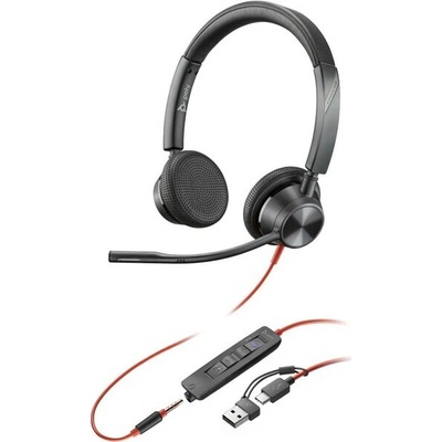 HP Poly Blackwire 3325 Stereo Microsoft Teams Certified USB-C Headset +3.5mm Plug +USB-C/A Adapter