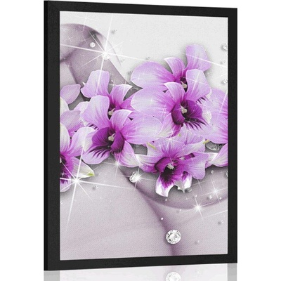 Plakát fialové květiny na abstraktním pozadí - 20x30 silver