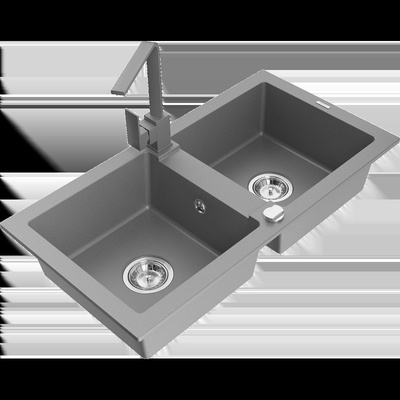 Mario гранитна мивка с две корита с кухненски смесител Rita, сив - 6504-71-670300-71 (6504-71-670300-71)