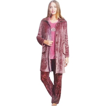 Плюшен комплект от халат и пижама в цвят пепел от рози