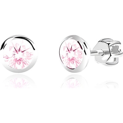 Duppi Dievčenské náušnice okrúhle DU 31302 z bieleho zlata s kamienkami ružovými zapínanie balónik