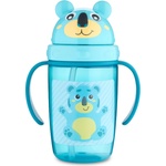 Canpol babies Неразливаща се чаша с дръжки и силиконова сламка Canpol - Happy Little, 400 ml, Синя (56/500_tur)