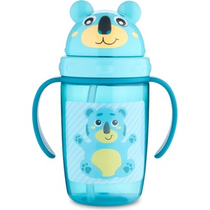 Canpol babies Неразливаща се чаша с дръжки и силиконова сламка Canpol - Happy Little, 400 ml, Синя (56/500_tur)